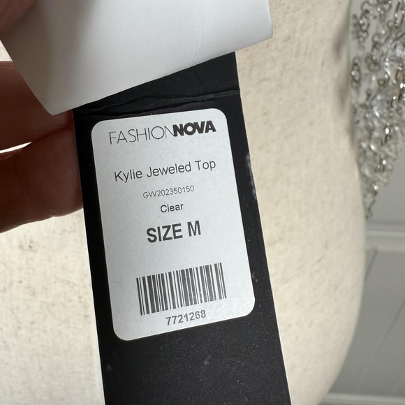Fashion Nova Kylie Jeweled Mesh Tank Womens Medium Crystal Acrylic Clubwear Top - Picture 7 of 11